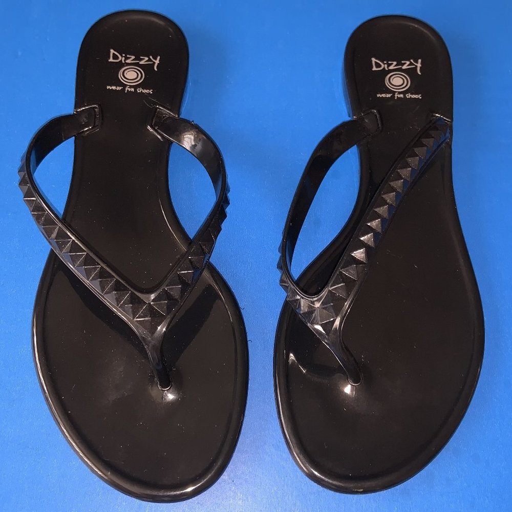 DIZZY WEAR Black Flexible Flip Flop Thong Sandal Fun Shoes Size 6
